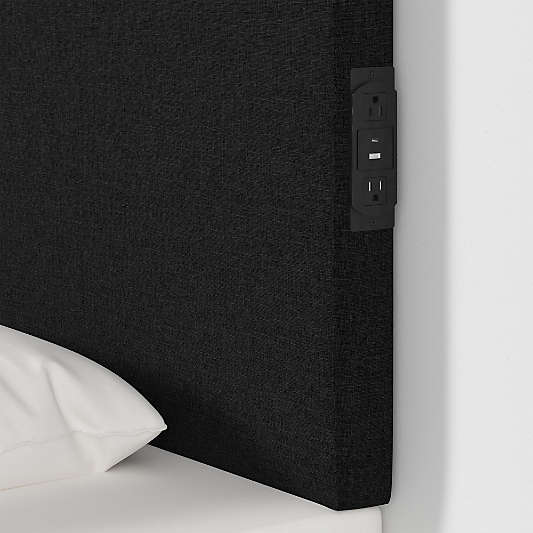 Square Linen Dark Navy Twin Charging Wall-Mounted Headboard