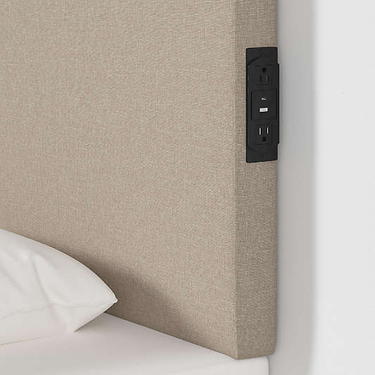 Square Linen Taupe Twin Charging Wall-Mounted Headboard
