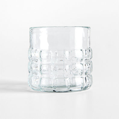 View Squared Textured Small Glass Hurricane Candle Holder 4" details