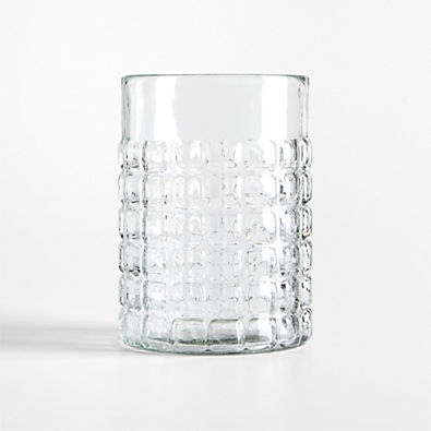 View Squared Textured Large Glass Hurricane Candle Holder 8" details