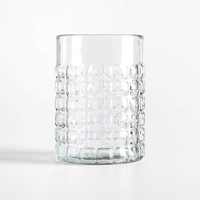 Squared Textured Large Glass Hurricane Candle Holder 8"