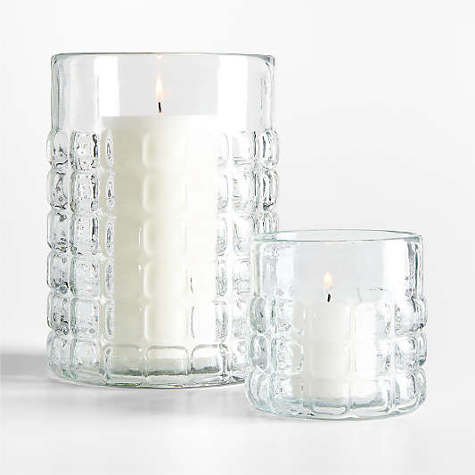 Squared Textured Glass Hurricane Candle Holders