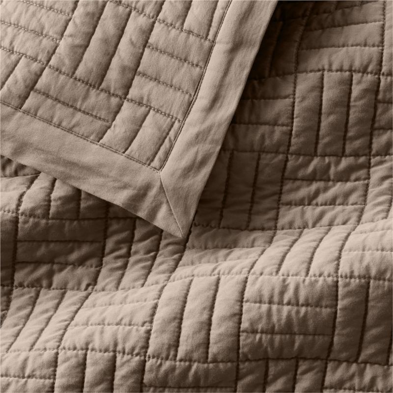 Serene Washed Organic Cotton Sateen Classic Stitch Clay Taupe King Quilt - image 1 of 5