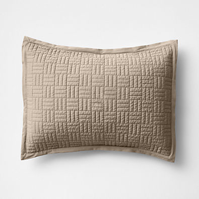 View Serene Washed Organic Cotton Sateen Classic Stitch Clay Taupe Standard Bed Pillow Sham details