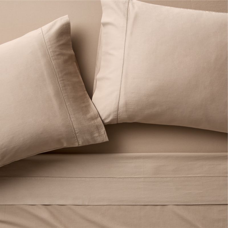 Viewing product image Serene Washed Organic Cotton Sateen Clay Taupe Full Sheet Set - image 1 of 2