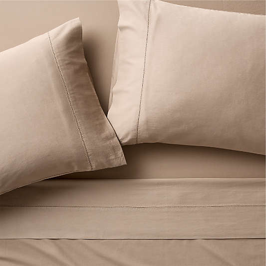 Serene Washed Organic Cotton Sateen Clay Taupe Sheet Set