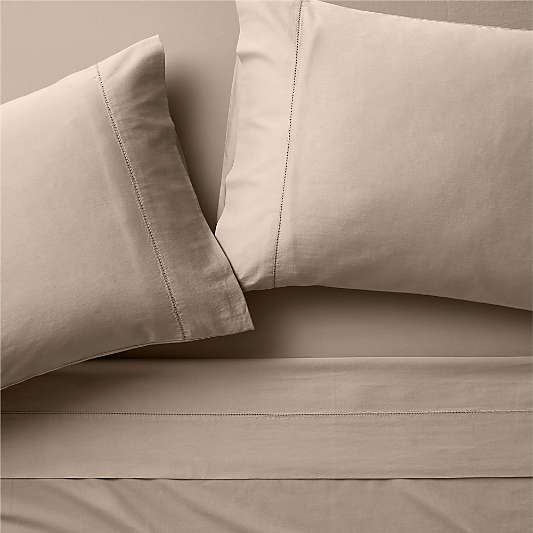 Serene Washed Organic Cotton Sateen Clay Taupe Sheet Set