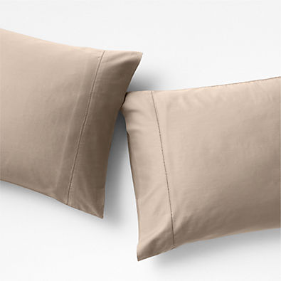 View Serene Washed Organic Cotton Sateen Clay Taupe Standard Pillowcases, Set of 2 details