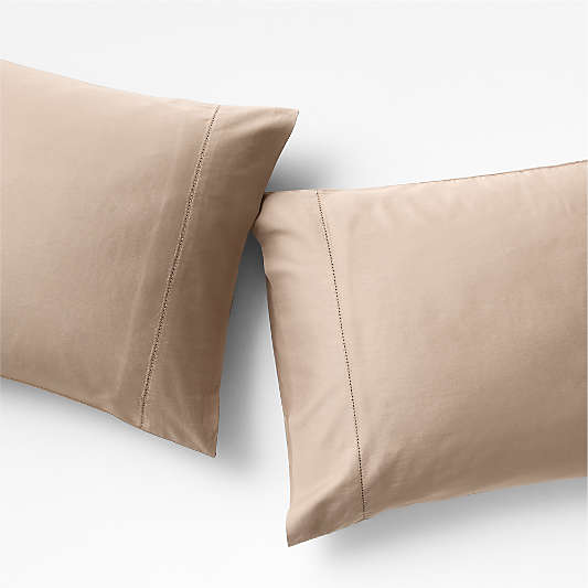 Serene Washed Organic Cotton Sateen Clay Taupe Pillowcases, Set of 2