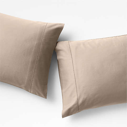 Serene Washed Organic Cotton Sateen Clay Taupe Pillowcases, Set of 2