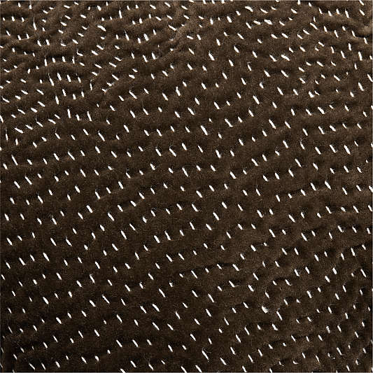 Sashiko Organic Cotton Velvet 20"x20" Deep Brown Throw Pillow Cover