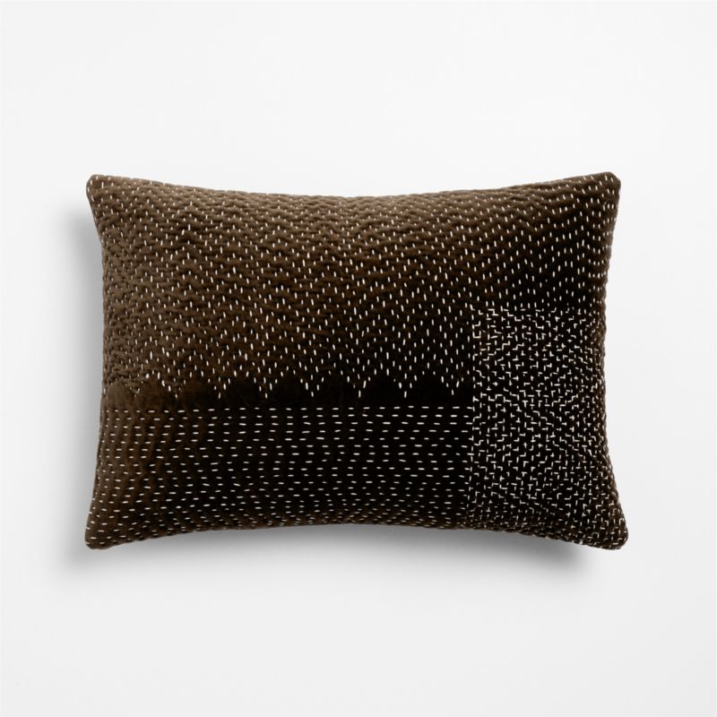 Sashiko Organic Cotton Velvet 22"x15" Deep Brown Throw Pillow Cover with Down-AlternativeInsert - image 2 of 5