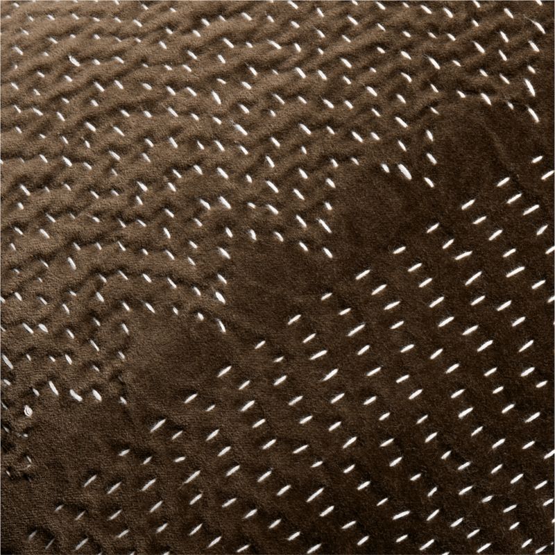 Sashiko Organic Cotton Velvet 22"x15" Deep Brown Throw Pillow Cover with Down-AlternativeInsert - image 3 of 5