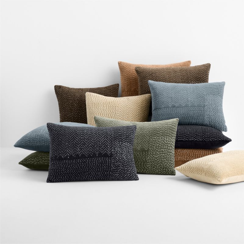 Sashiko Organic Cotton Velvet 20"x20" Deep Brown Throw Pillow Cover with Down-Alternative Insert - image 4 of 5