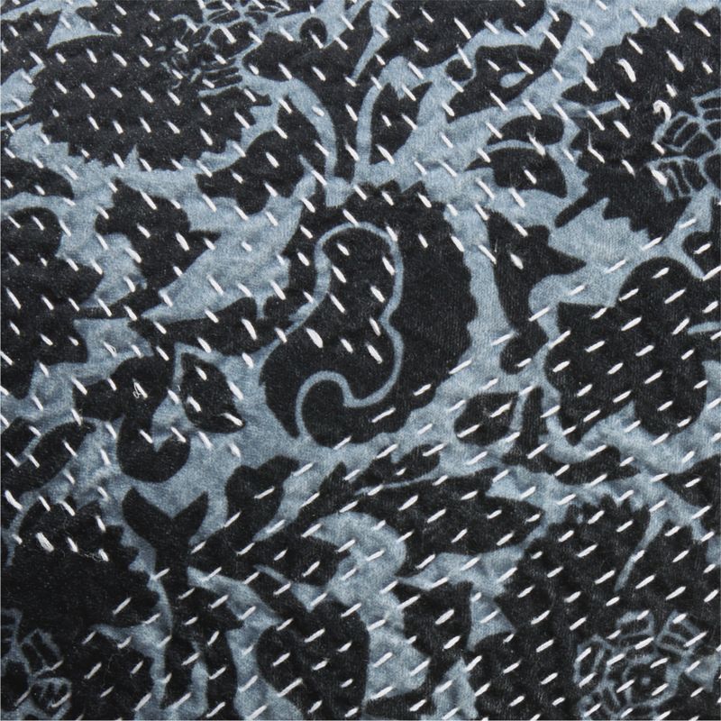 Sashiko Floral Organic Cotton Velvet 22"x15" Blue Throw Pillow Cover with Feather Insert - image 3 of 5