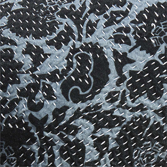Sashiko Floral Organic Cotton Velvet 22"x15" Blue Throw Pillow Cover