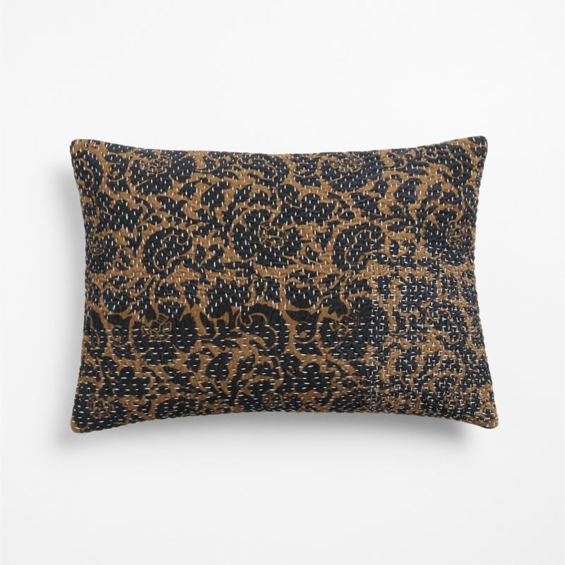 Sashiko Floral Organic Cotton Velvet 22"x15" Camel Tan Throw Pillow Cover with Down-Alterntative Insert - image 2 of 5