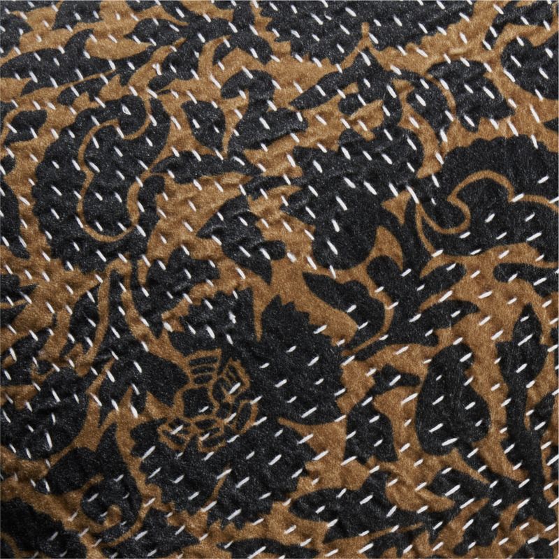 Sashiko Floral Organic Cotton Velvet 22"x15" Camel Tan Throw Pillow Cover with Down-Alterntative Insert - image 1 of 5