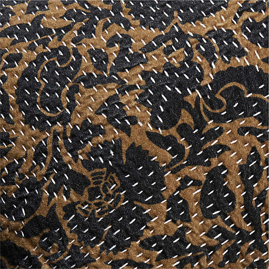 Sashiko Floral Organic Cotton Velvet 22"x15" Camel Tan Throw Pillow Cover