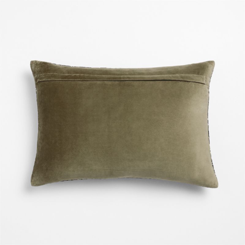 Sashiko Floral Organic Cotton Velvet 22"x15" Moss Green Throw Pillow Cover with Down-Alterntative Insert - image 1 of 4