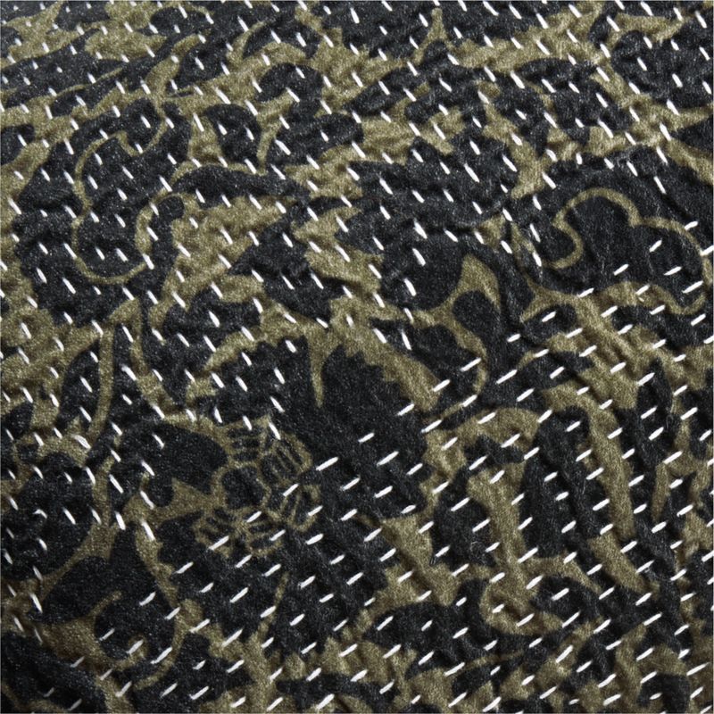 Sashiko Floral Organic Cotton Velvet 22"x15" Moss Green Throw Pillow Cover with Down-Alterntative Insert - image 2 of 4