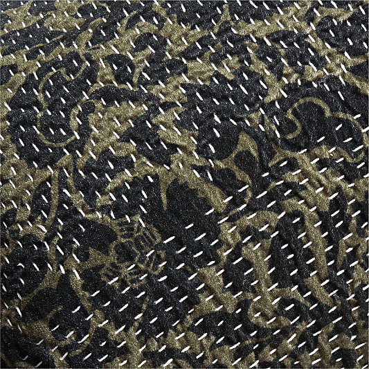 Sashiko Floral Organic Cotton Velvet 22"x15" Moss Green Throw Pillow Cover