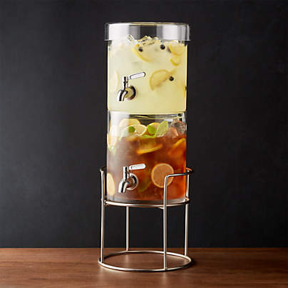 Stacking 2-Gallon Glass Cold Drink Dispenser with Silver Stand