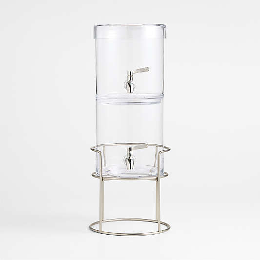Stacking 2-Gallon Glass Cold Drink Dispenser with Silver Stand Set