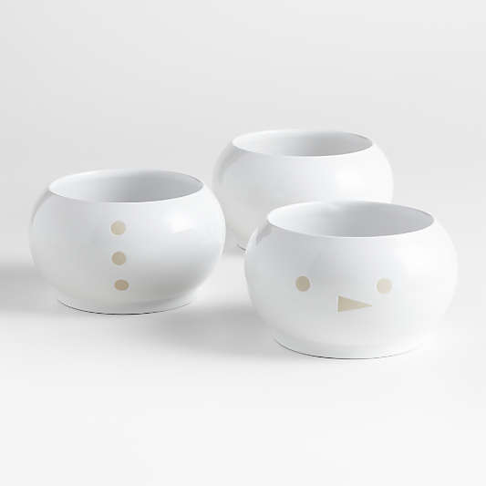 Stacking Snowman White Stoneware Bowls Set