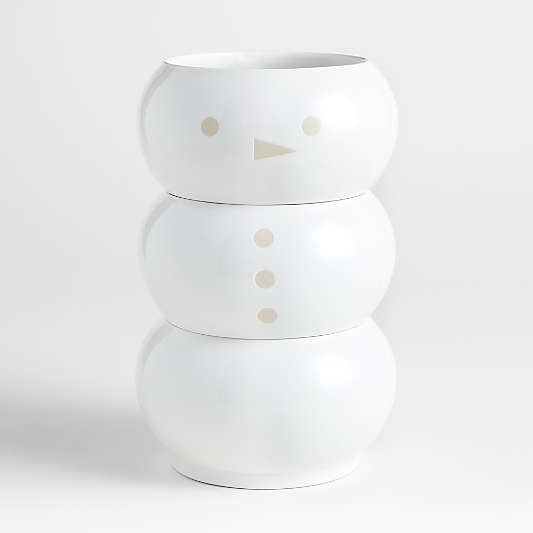 Stacking Snowman White Stoneware Bowls Set