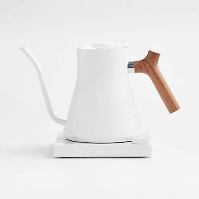 Fellow Stagg EKG Electric Tea Kettle Matte White with Walnut Accents