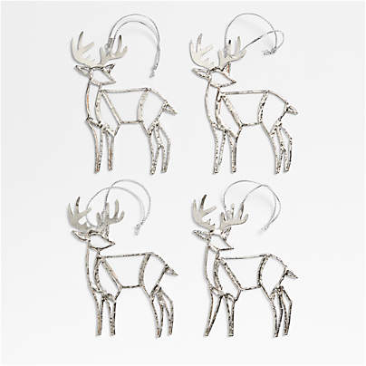 Stained Glass Deer Christmas Tree Ornament, Set of 4