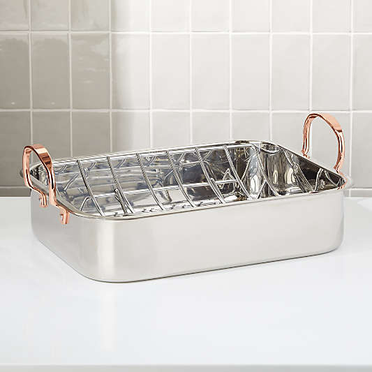 Stainless Steel 16" Roasting Pan with Copper Handles