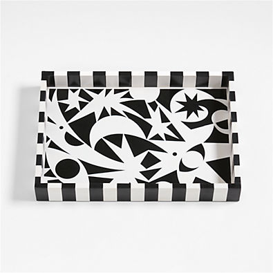 View Star Dance Rectangular Black and White Tray 22"x16" by Lucia Eames™ details