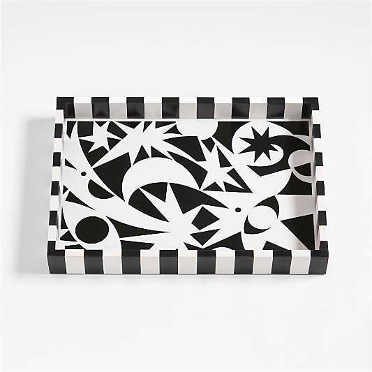 Star Dance Rectangular Black and White Tray 22"x16" by Lucia Eames™