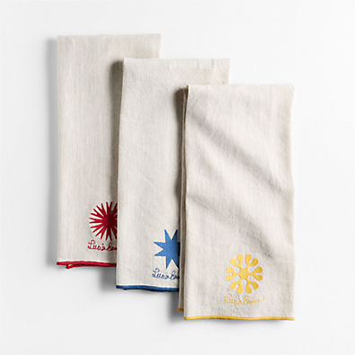 View Starburst Natural Chambray Kitchen Towels, Set of 3 by Lucia Eames details