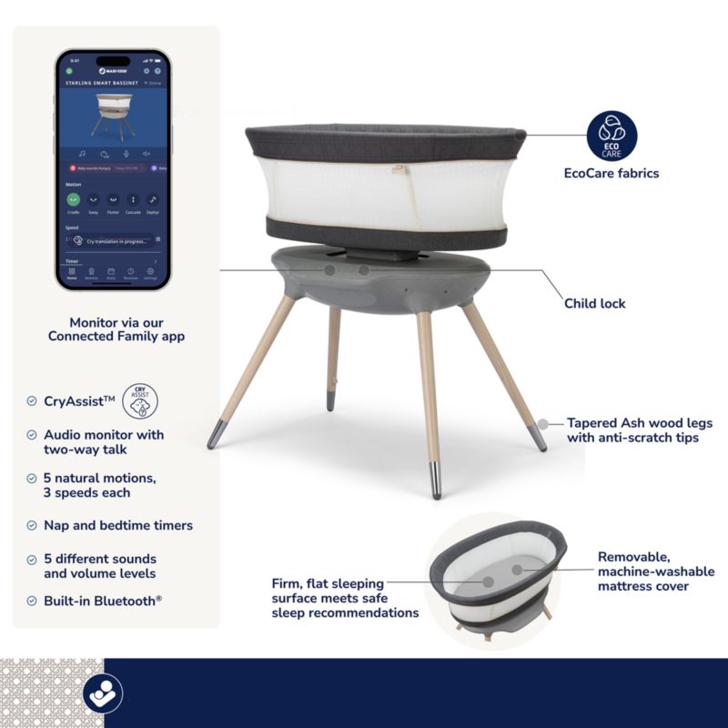 Maxi-Cosi ® Starling Onyx Heritage Smart Baby Bassinet with CryAssist ™ - image 8 of 8