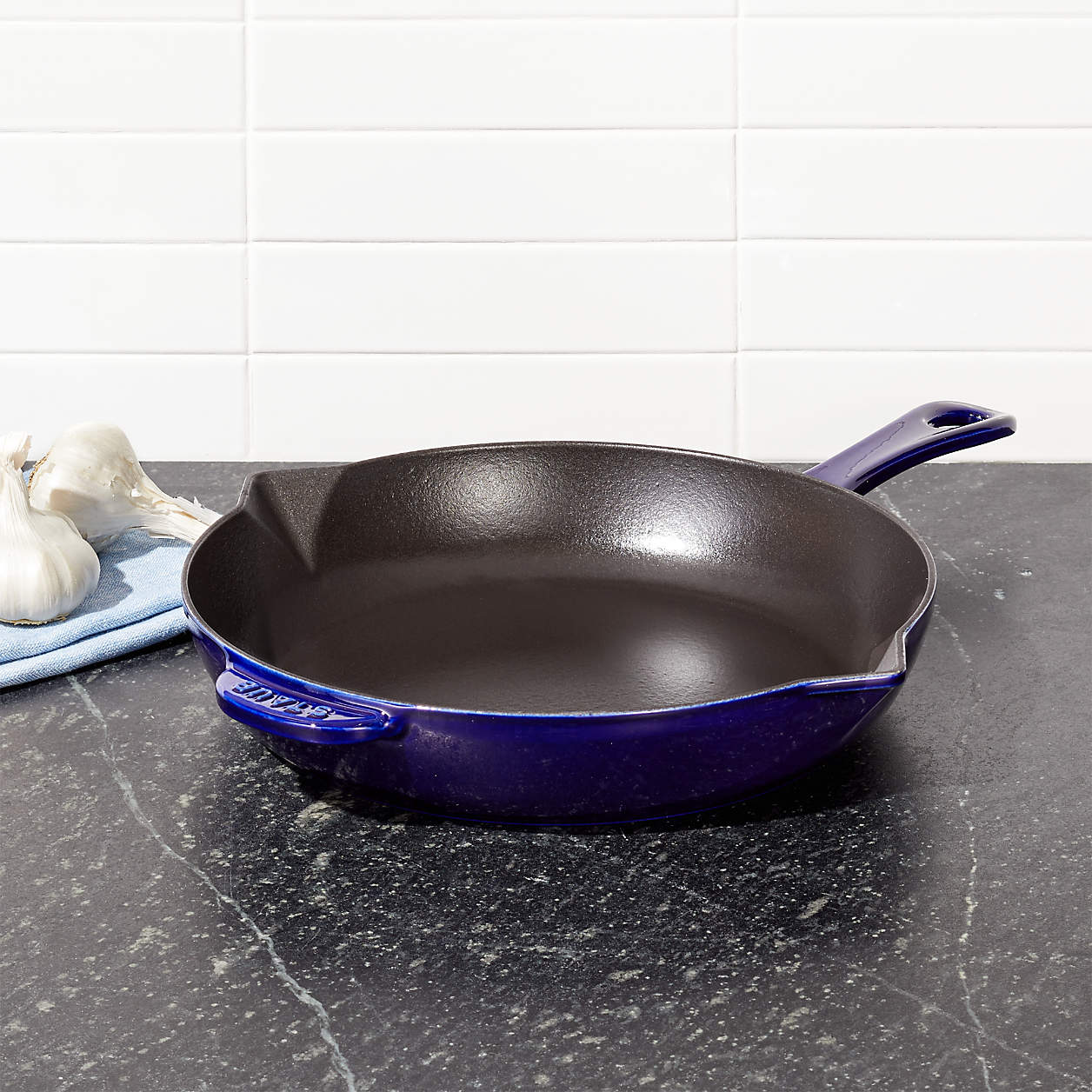 Staub Dark Blue 10" Fry Pan + Reviews | Crate & Barrel