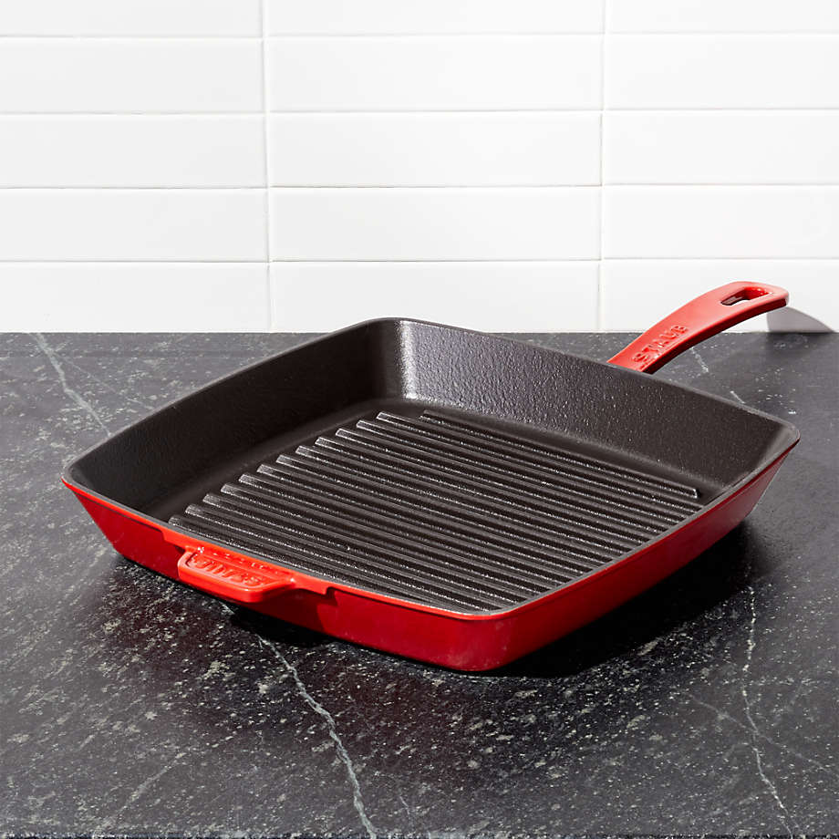 Staub Red Grenadine Enameled Cast Iron 12 Square Grill Pan Skillet / No  Lid - Waterfront Online