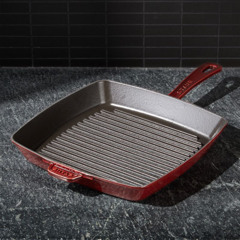 Crate&Barrel Staub 12 Square Grill Pan Cherry