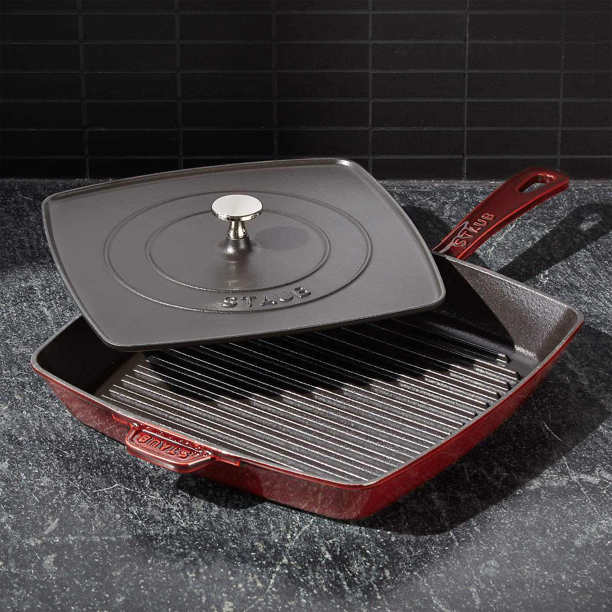 Staub Grenadine 12" Square Grill Pan and Press Crate & Barrel