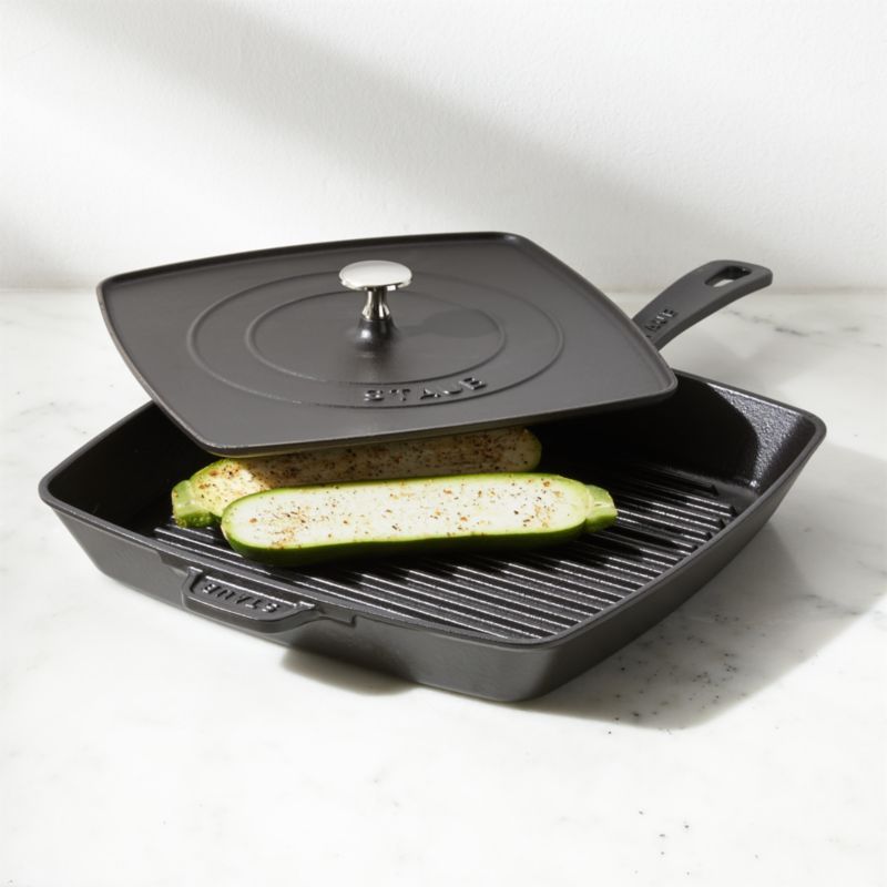 Staub Matte Black 12" Square Grill Pan and Press + Reviews Crate & Barrel