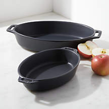 Staub Matte Black 2-Piece Oval Baker Set + Reviews | Crate & Barrel