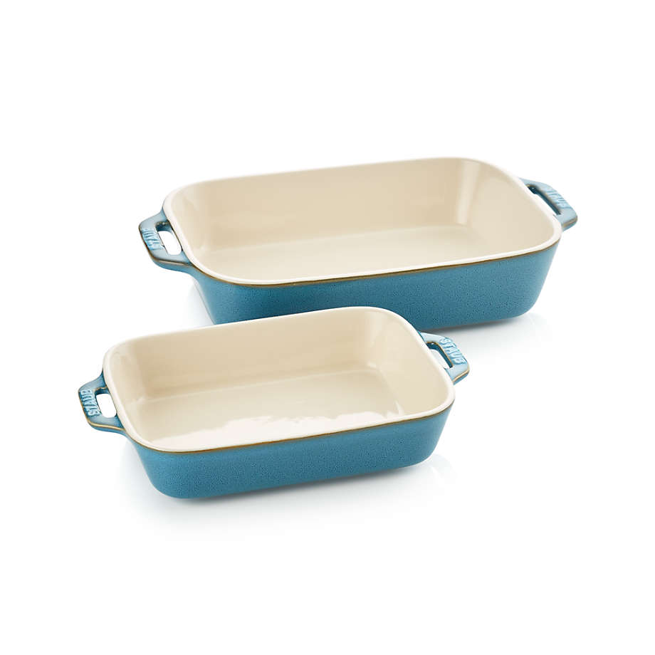 Staub Ceramic 2-pc Rectangular Baking Dish Set, Rustic Turquoise