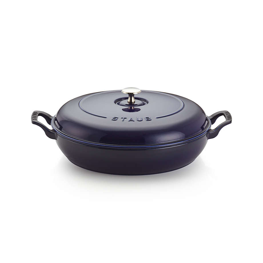 Staub 3.5-Qt Dark Blue Braiser with Glass Lid + Reviews, Crate & Barrel