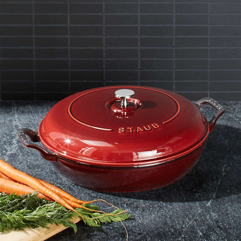 Staub 3.5-Qt Cherry Red Braiser with Glass Lid + Reviews, Crate & Barrel