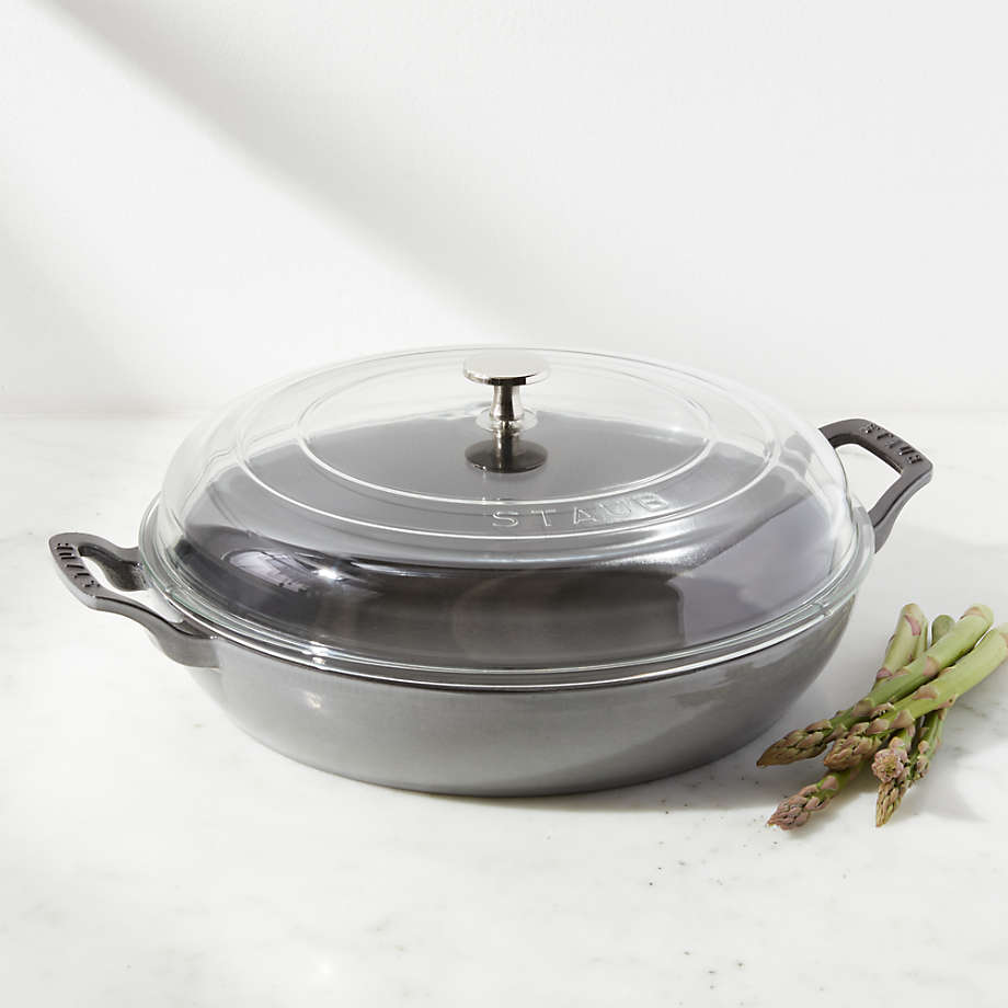 Staub 3.5-Qt Graphite Braiser with Glass Lid + Reviews | Crate & Barrel