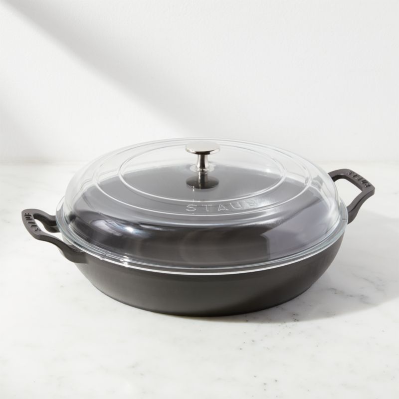 Staub Cast Iron Braiser with Glass Lid, Dutch Oven, 3.5-quart, serves 3-4,  Made in France, Matte Black 