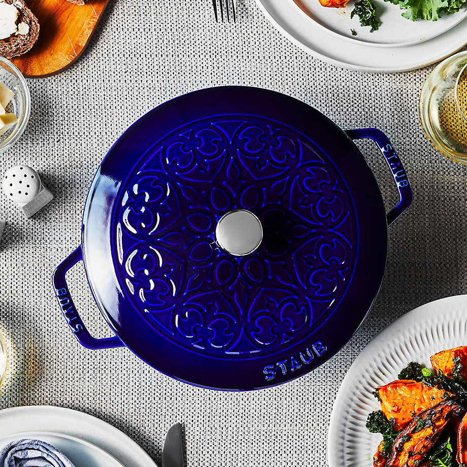 Staub Essential Dark Blue 3.75-Qt. Round French Oven with Rooster Lid +  Reviews, Crate & Barrel