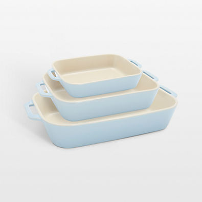 View Staub Macaron Light Blue 3-Piece Rectangular Stoneware Baking Dish Set details